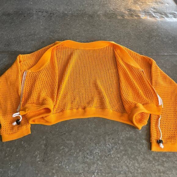 Vintage Crochet Knit Cardigan Zip Sweater Womens M/L Orange Yellow Oversized Y2K - Picture 3 of 7